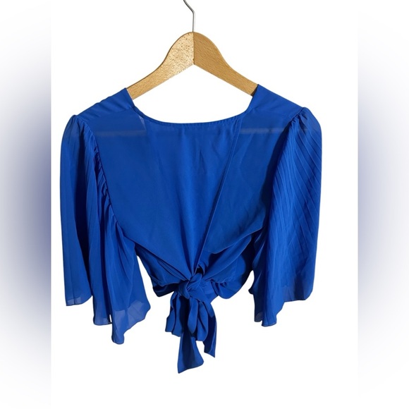 Express Cobalt Blue Cropped Chiffon Sleeves Size S - Picture 4 of 7